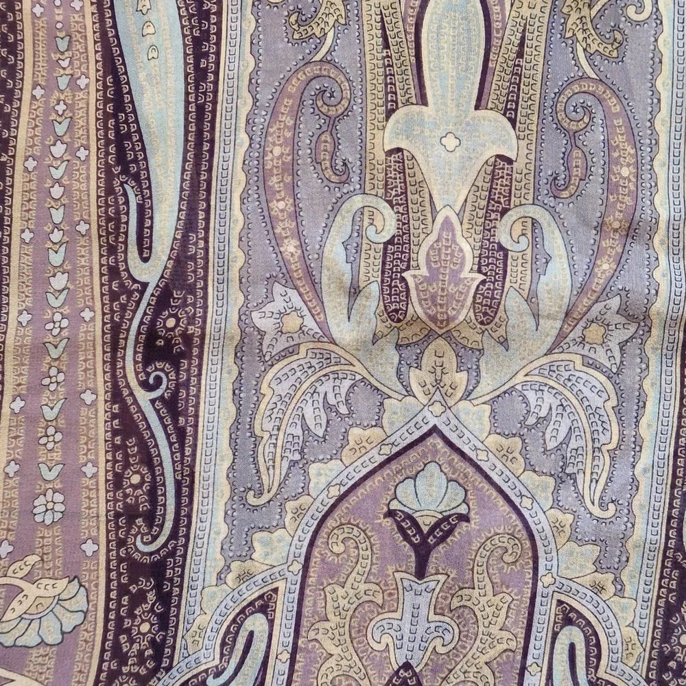 Talbots Paisley Sheer 100% Silk Oblong Scarf - Fringed‎ Edge Purple Blue Long